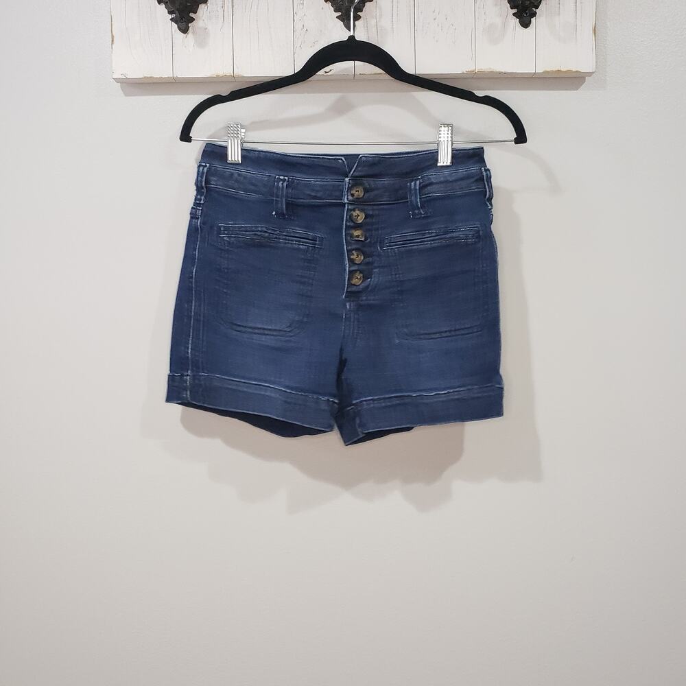 Pilcro High Rise Slim Denim Shorts Womens 26 Blue Cuffed Anthropologie